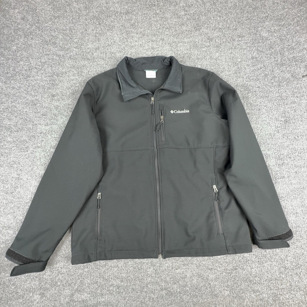 Columbia Jacket Mens XL Black Softshell Full Zip Fleece Lined Pockets Outdoor